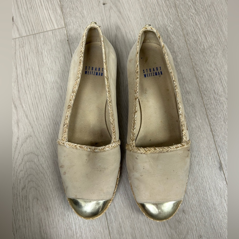 Stuart Weitzman Basic Nude & Gold Espadrille Flats